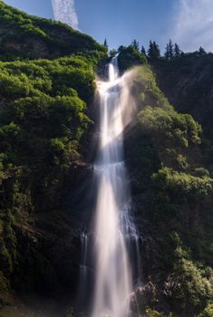 Bridal Veil Falls down cliffs of Keystone Canyon outside Valdez in Alaska