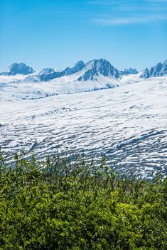Vertical format view of majestic mountains of Thompson Pass near Valdez in Alaska