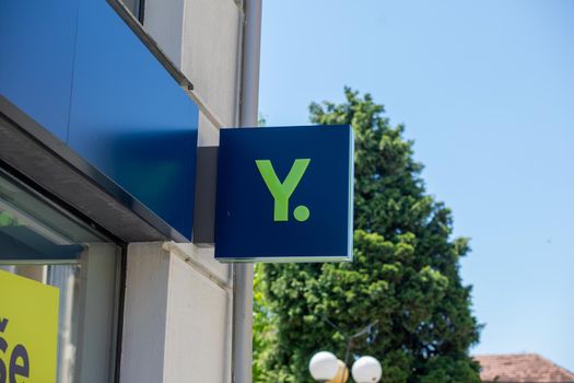 Valjevo, Serbia - June 20, 2022: Logo of Yettel, former Telenor, leading telefomunication comapny in Serbia