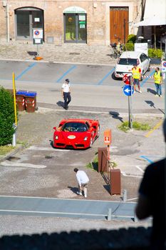 URBINO, ITALY - JUN 16 - 2022 : FERRARI TRIBUTE Ferrari ENZO IN an old racing car in rally Mille Miglia 2022