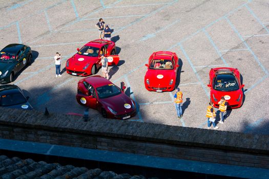 URBINO, ITALY - JUN 16 - 2022 : FERRARI TRIBUTE IN an old racing car in rally Mille Miglia 2022