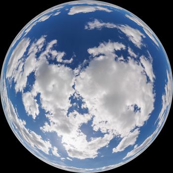 blue sky with white clouds at summer day 160 degree fisheye projection in zenith direction.