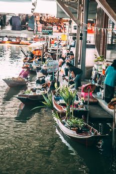 Damnoen Floating Market during covid in Ratchaburi province, Thailand. High quality 4k footage