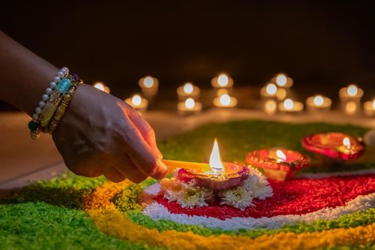 Diwali is a festival of lights celebrations by Hindus , Jains, Sikhs and some Buddhists