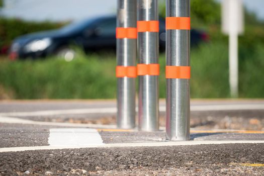 Flexible traffic bollard for bike lane.