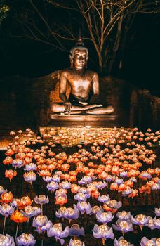 Buddhist tradition light festival in Ratchaburi, Nasatta, Thailand. High quality photo