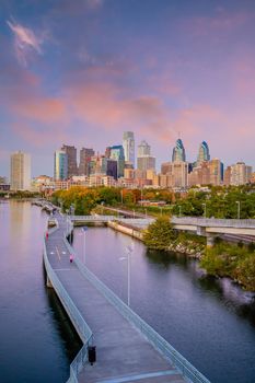Philadelphia downtowncity  skyline, cityscape in Pennsylvania USA at sunset