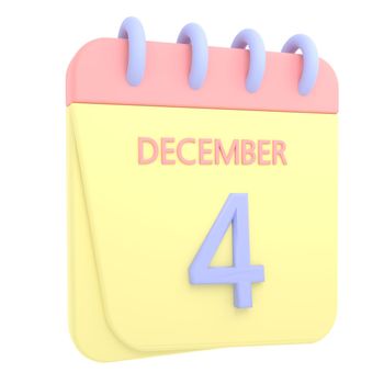 4th December 3D calendar icon. Web style. High resolution image. White background