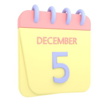 5th December 3D calendar icon. Web style. High resolution image. White background
