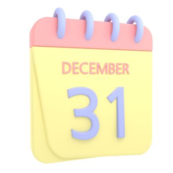 31st December 3D calendar icon. Web style. High resolution image. White background