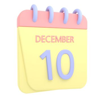 10th December 3D calendar icon. Web style. High resolution image. White background