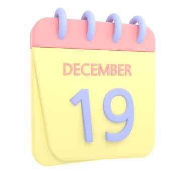 19th December 3D calendar icon. Web style. High resolution image. White background