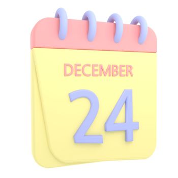 24th December 3D calendar icon. Web style. High resolution image. White background