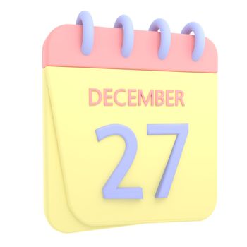 27th December 3D calendar icon. Web style. High resolution image. White background