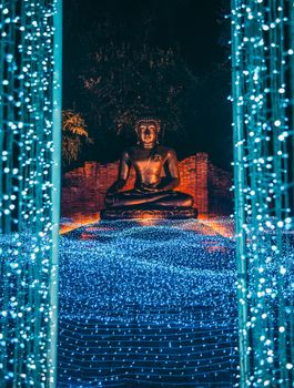 Buddhist tradition light festival in Ratchaburi, Nasatta, Thailand. High quality photo