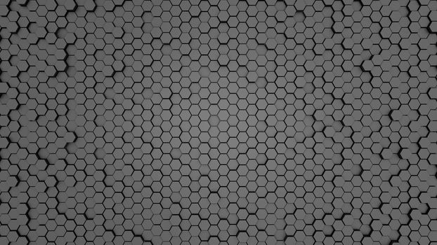 Dark hexagon wallpaper or background.3d illustration