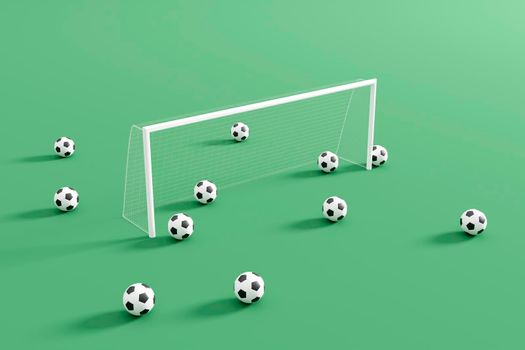 Abstract pastel color football courts with soccer ball and goal post, minimalist composition. 3d rendering