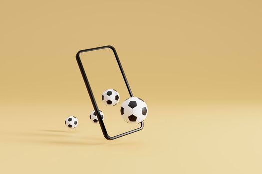 Smartphone with football soccer ball. online game or video stream. 3D illustration