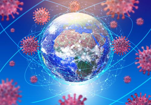 Monkeypox on a background of the planet Earth and its blurred hologram. Monkeypox, 3d virus background. Monkeypox virus global outbreak, monkeypox virus global outbreak pandemic design