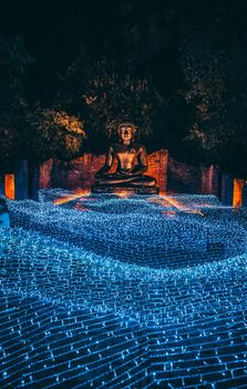 Buddhist tradition light festival in Ratchaburi, Nasatta, Thailand. High quality photo