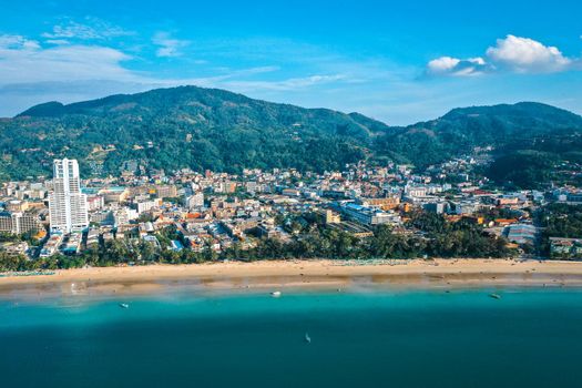 Aerial view in Patong beach in Phuket Province, Thailand. High quality 4k footage
