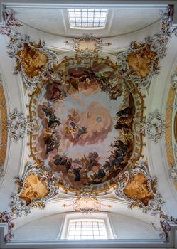 OTTOBEUREN, BAVARIA, GERMANY, JUNE 08, 2022: Interior of the Basilica of the Benedictine Abbey 