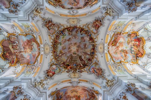 OTTOBEUREN, BAVARIA, GERMANY, JUNE 08, 2022: Interior of the Basilica of the Benedictine Abbey 