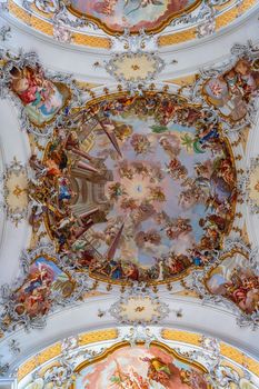 OTTOBEUREN, BAVARIA, GERMANY, JUNE 08, 2022: Interior of the Basilica of the Benedictine Abbey 