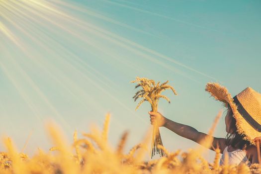 A child in a wheat field. Selective focus. nature.