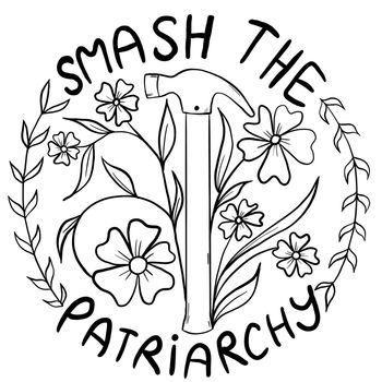 Smash the patriarchy hand drawn illustration with hammer flowers. Feminism activism concept, reproductive abortion rights, row v wade design