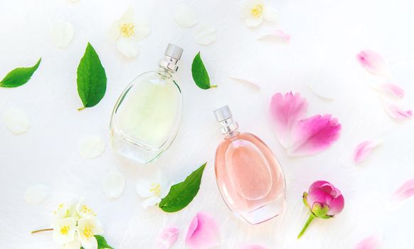 Perfume with a floral scent. Selective focus. Nature.