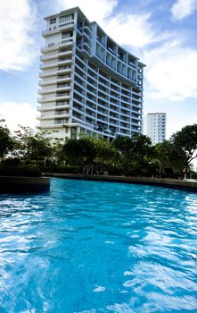 A Low Vantage Point to the high rise building view from the swimming pool