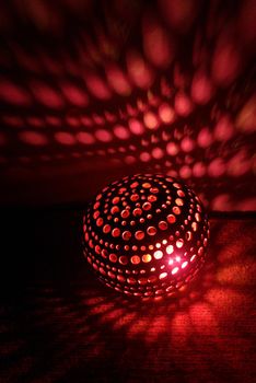 Red light inside a DIY coconut shell lamp