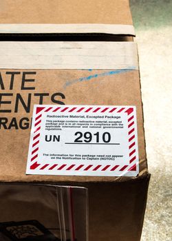 The UN number label for Radioative material, Excepted package