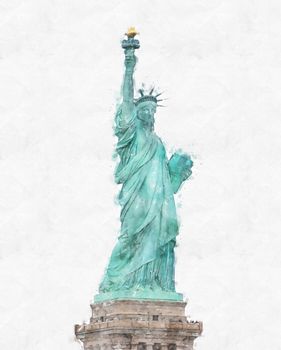 Watercolor sketch of the Statue of Liberty isolated on white