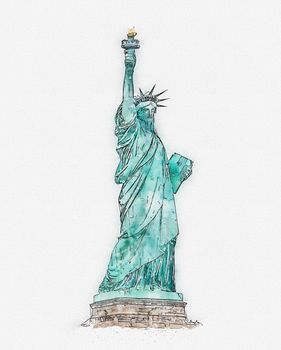 Watercolor sketch of the Statue of Liberty isolated on white