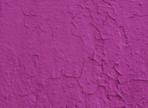 Scuffed peeling purple plaster on the wall.