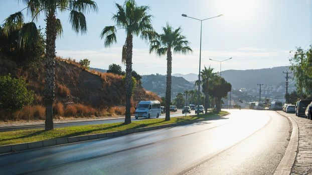 road in tropical garden. traffic on the road. driving through the Turkey