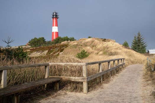 Panoramic image of Hoernum lighthouse against sky, Sylt, North Frisia, Germany 