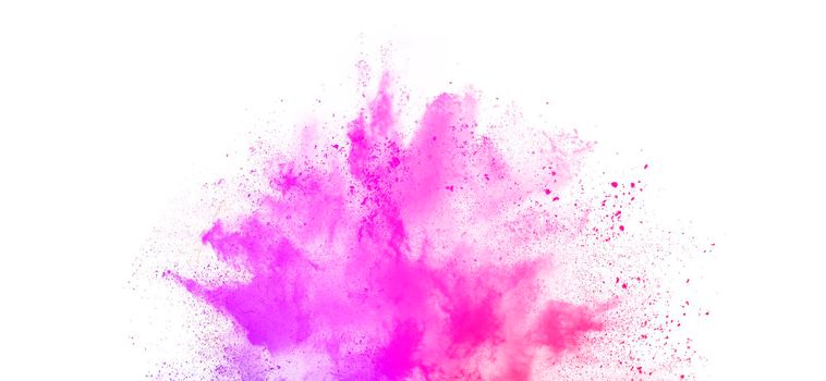 Pink holi paint powder explosion isolated on white background. High quality illustration