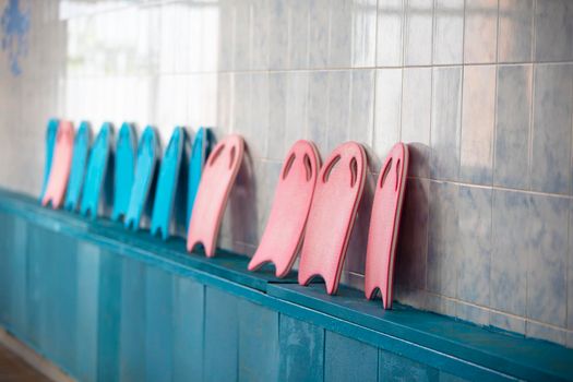 Rubber swim boards on the side of the pool.