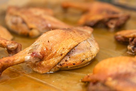Oven baked duck legs. Roast duck.Duck baked with potatoes in the oven.