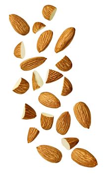 Close up of almonds on white background