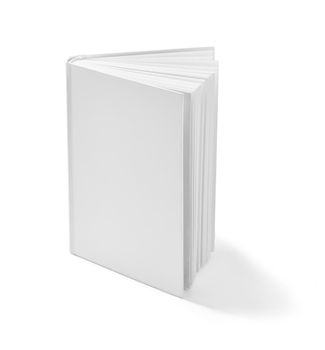 close up of a white book template on white background