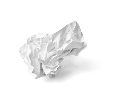 close up of a paper ball trash on white background