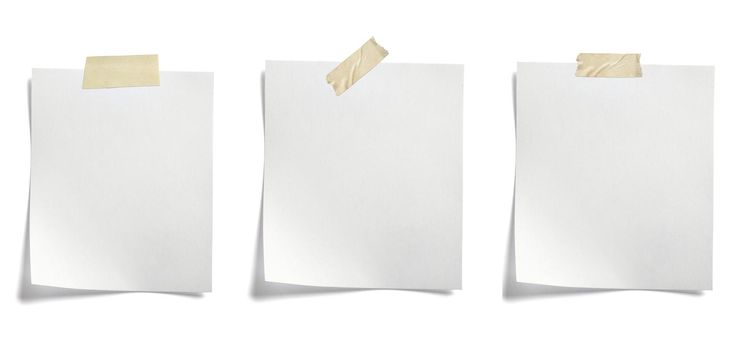 close up of a note paper with adhesive tape on white background