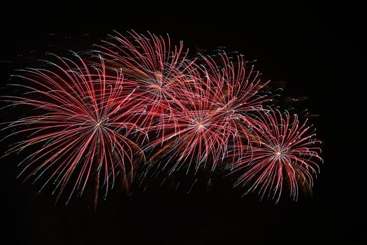 Beautiful colorful fireworks over the water. International fireworks competition Brno - Czech Republic.