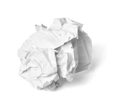 close up of a paper ball trash on white background