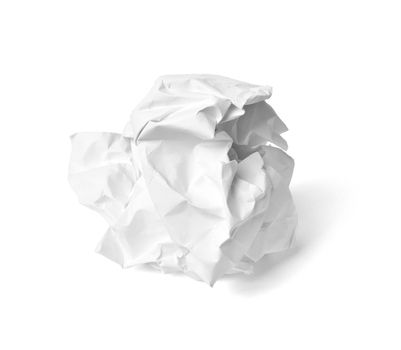 close up of a paper ball trash on white background