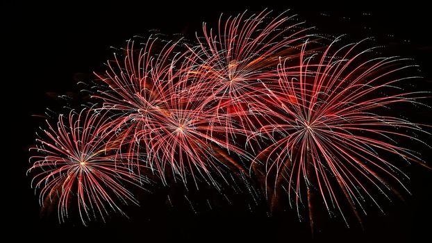 Beautiful colorful fireworks over the water. International fireworks competition Brno - Czech Republic.